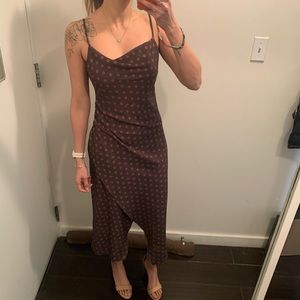 Midi Zara dress, sage green with salmon color dots. Size S